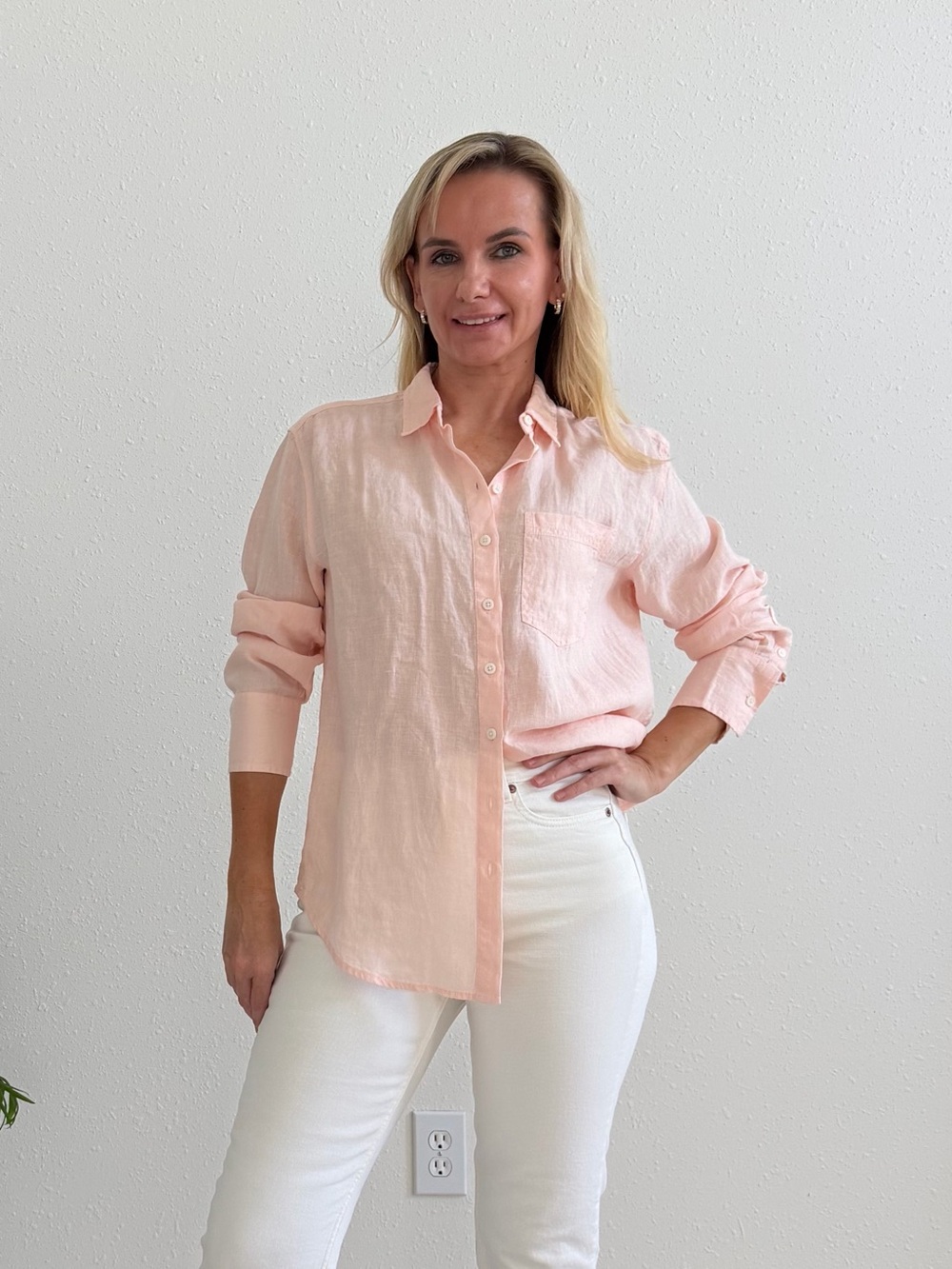 J.Crew Garçon Classic Baird McNutt Irish Linen Shirt Soft Peach Size 4 NWT